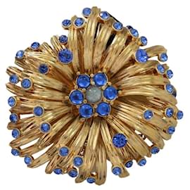 Dolce & Gabbana Spilla di gioielleria decorata con cristalli blu e ottone dorato D'oro