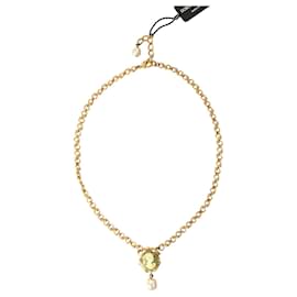 Dolce & Gabbana-Necklace with pearl pendant and gold brass chain-Golden