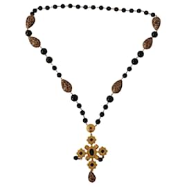 Dolce & Gabbana-Elegant Charm Cross Necklace with Crystal Details-Golden