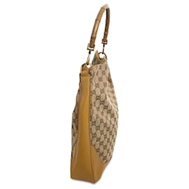 Gucci-Gucci Cartable en toile de bambou brun GG-Marron,Beige