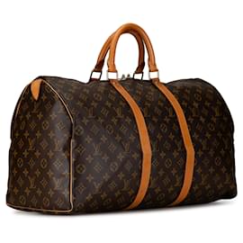 Louis Vuitton-Louis Vuitton Brown Monograma Keepall 50-Outro,Castanho claro