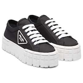 Prada-Double Wheel sneakers in black gabardine Re-Nylon size 38.5-Black,White
