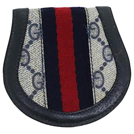 Gucci-GUCCI GG Supreme Sherry Line Coin Purse PVC Red Navy Auth yk12588-Red,Navy blue