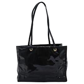Fendi-FENDI Tote Bag Enamel Black Auth bs14475-Black