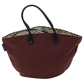 Autre Marque-Burberrys Nova Check Blue Label Tote Bag Nylon Beige Bordeaux Auth bs14390-Beige,Other