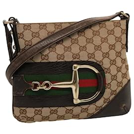 Gucci-GUCCI Horsebit WebSherry Line GG Sac à bandoulière en toile Beige Rouge 141506 auth 75597-Rouge,Beige