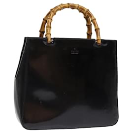 Gucci-Sac à main GUCCI Bamboo Émail Noir 93152 Auth bs14450-Noir