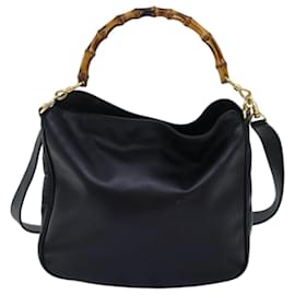 Gucci-GUCCI Bamboo Hand Bag Leather 2way Black 001 1638 Auth yk12693-Black