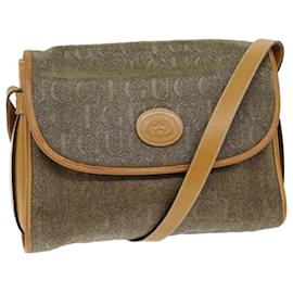 Gucci-GUCCI Shoulder Bag Coated Canvas Beige Auth bs14444-Beige