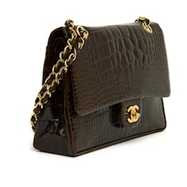 Chanel-1990 Chanel Sac Classique 25 Precious brown leather double flap Bag Pristine-Marron foncé