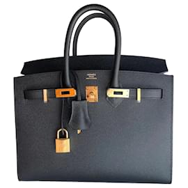 Hermès-Hermès Birkin Sellier 25 cm in Black Epsom leather with gold hardware GHW-Black