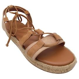 Autre Marque-Peserico Tan Canvas and Suede Espadrille Sandals-Camel