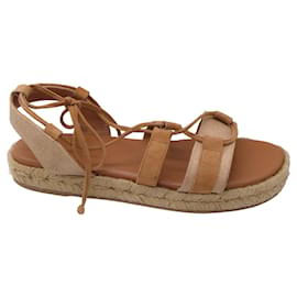 Autre Marque-Peserico Tan Canvas and Suede Espadrille Sandals-Camel