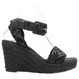 Hermès Black Hermes Woven Espadrille Wedge Sandals Size 39 Black