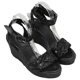 Hermès-Black Hermes Woven Espadrille Wedge Sandals Size 39-Black