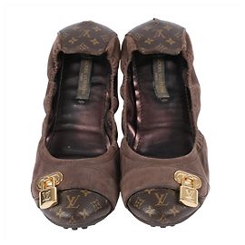 LOUIS VUITTON Monogram Iridescent Leather Lucky Ballerina Flats 37 eu Brown