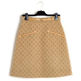 Louis Vuitton 2022 Skirt FR38 Beige Wool Monogram A line Skirt US8 NWT Beige