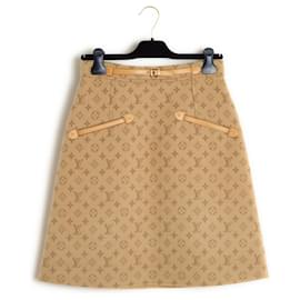 Louis Vuitton-Louis Vuitton 2022 Skirt FR38 Beige Wool Monogram A line Skirt US8 NWT-Beige