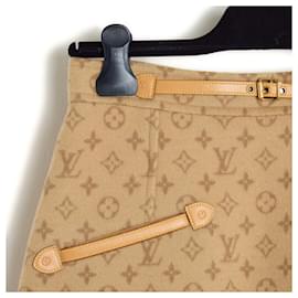 Louis Vuitton-Louis Vuitton 2022 Skirt FR38 Beige Wool Monogram A line Skirt US8 NWT-Beige