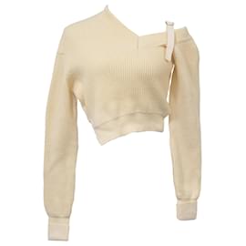 Jacquemus-Jacquemus La Maille Pull Asymétrique Seville En Laine Mérinos Blanc Cassé-Blanc,Écru