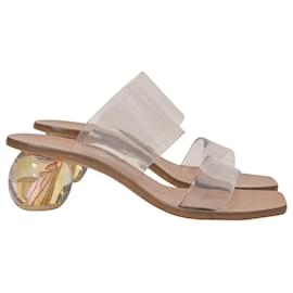 Cult Gaia-Cult Gaia Jila Floral Sandals in Transparent Vinyl and Brown Leather-White