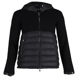 Moncler-Moncler Veste à capuche à panneaux rembourrés en polyester de coton noir-Noir
