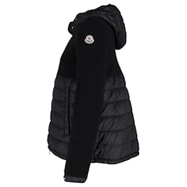 Moncler-Moncler Veste à capuche à panneaux rembourrés en polyester de coton noir-Noir