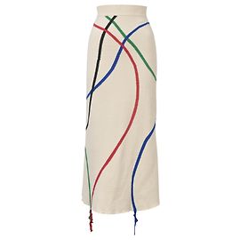 Loewe Saia Midi Intarsia Flared com Estampa Multicolor em Lã Branca Branco Cru