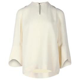 Hermès-Hermès Long Sleeve Blouse in Cream Silk-White,Cream
