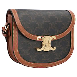 Céline-Celine Besace Clea En Toile Triomphe Et Cuir De Veau Monogram Gris Marron-Gris