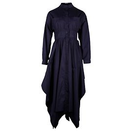 Abito midi asimmetrico a maniche lunghe Sportmax in cotone blu navy Blu navy