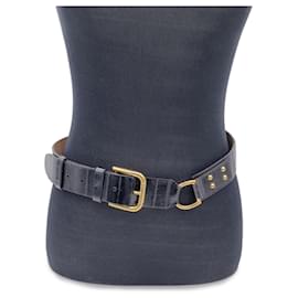 Dolce & Gabbana-Embossed Black Leather Belt Gold Metal Buckle 85/34-Black