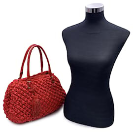 Ermanno Scervino-Red Raffia and Leather Tote Shoulder Bag-Red