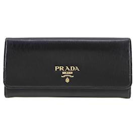 Prada-Prada Vitello Move Continental Flap Portefeuille de voyage en cuir Portefeuille long 1MH132 en bon état-Autre