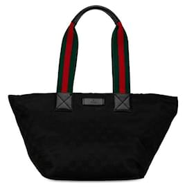 Gucci-Gucci Nylon Leather GG Nylon Sherry Line Tote Bag 131230 in Very Good Condition-Golden