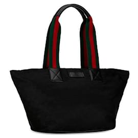 Gucci-Gucci Nylon Leather GG Nylon Sherry Line Tote Bag 131230 in Very Good Condition-Golden