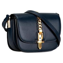 Gucci-Gucci Sylvie Leather Shoulder Bag 615965 Navy in Very Good Condition-Blue