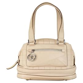 Chanel-Chanel Leather Coco Mark Boston Handbag Beige in Very Good Condition-Brown