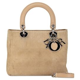 Dior-Dior Suede Leather Cannage Lady Dior Handbag in Very Good Condition-Beige