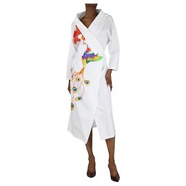 Stella Jean Weißes Midi-Hemdkleid mit Vogel-Print – Größe UK 6 Weiß