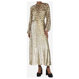 Jonathan Simkhai Goldenes Lurex-Midikleid mit Leopardenmuster – Größe UK 6 Golden