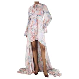 Gucci-Multicolour silk floral frilled maxi dress - size UK 6-Multiple colors