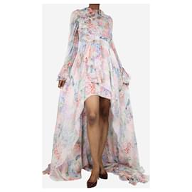 Gucci-Multicolour silk floral frilled maxi dress - size UK 6-Multiple colors