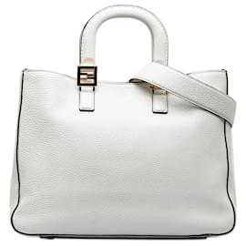 Fendi-Fendi White Medium Selleria FF Tote-White