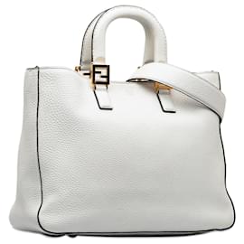 Fendi-Fendi White Medium Selleria FF Tote-White