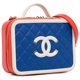 Chanel-Chanel Blue Medium Tricolor Caviar CC Filigree Vanity Case-Blue