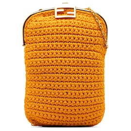 Fendi-Fendi Orange Crochet Baguette Phone Bag-Orange