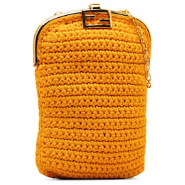 Fendi-Fendi Orange Crochet Baguette Phone Bag-Orange