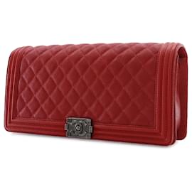 Chanel-Chanel Red Quilted Caviar Boy Clutch-Red