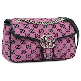 Gucci-Gucci Pink Small GG Multicolor Canvas Marmont Crossbody Bag-Pink